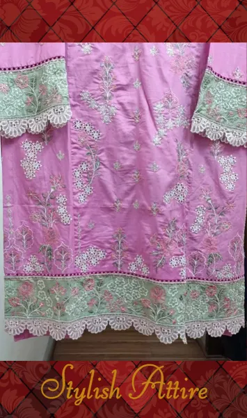 Pakistani Original Bin Saeed luxury Stitched Cotton Embroidered 3 Pcs _ Pink 